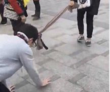 小伙被女子当街“遛狗”  原来这叫“解放天性”