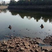 男子蹲坐湖中垂钓引围观 路人：怎么过去的？